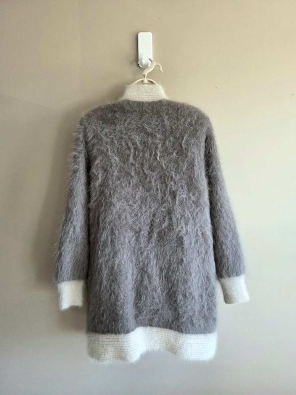 Angora Blend Long Cardigan with Floral Applique Embroidery Beaded Design. - Picture 2 of 8